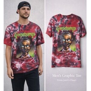 R.L. Stine Goosebumps Night of the Living Dummy Tie Dye Graphic T-Shirt Red Med.